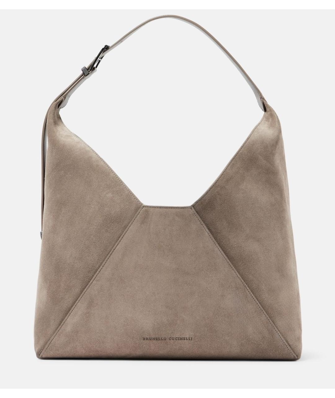 BRUNELLO CUCINELLI Бежевая замшевая сумка через плечо, фото 7