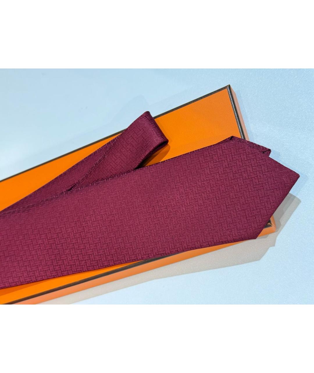 HERMES Бордовый шелковый галстук, фото 6