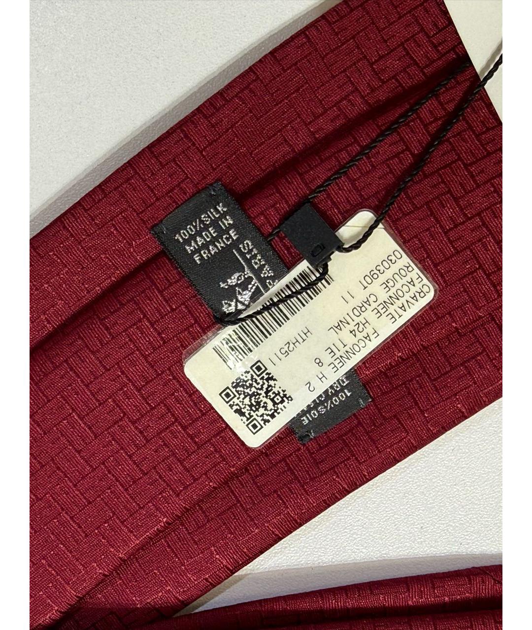 HERMES Бордовый шелковый галстук, фото 3