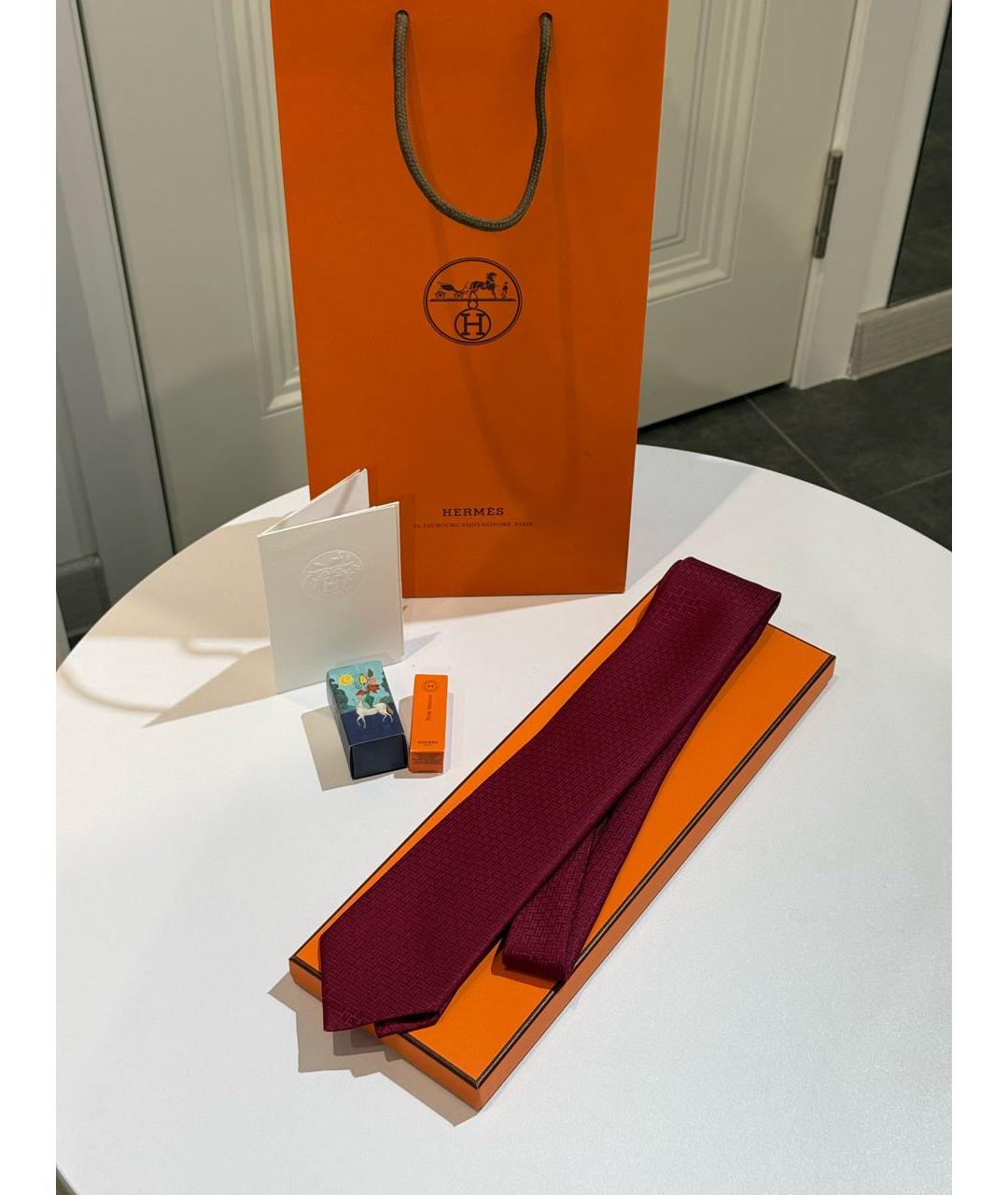 HERMES Бордовый шелковый галстук, фото 4
