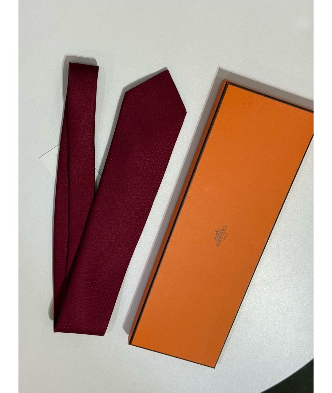 HERMES Бордовый шелковый галстук, фото 7