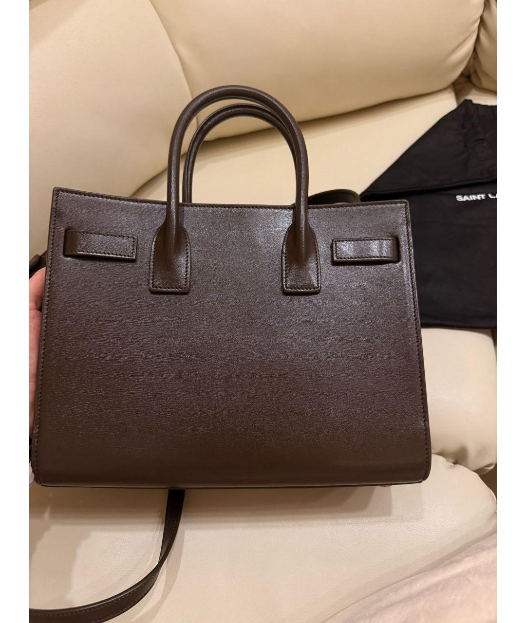 SAINT LAURENT Хаки кожаная сумка с короткими ручками, фото 3