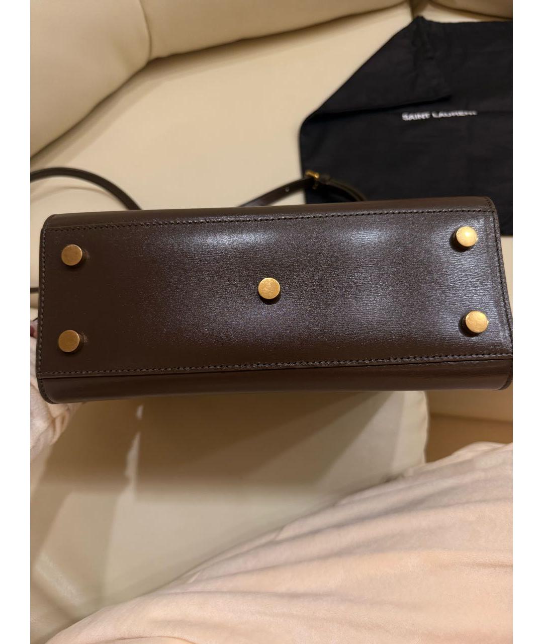 SAINT LAURENT Хаки кожаная сумка с короткими ручками, фото 5