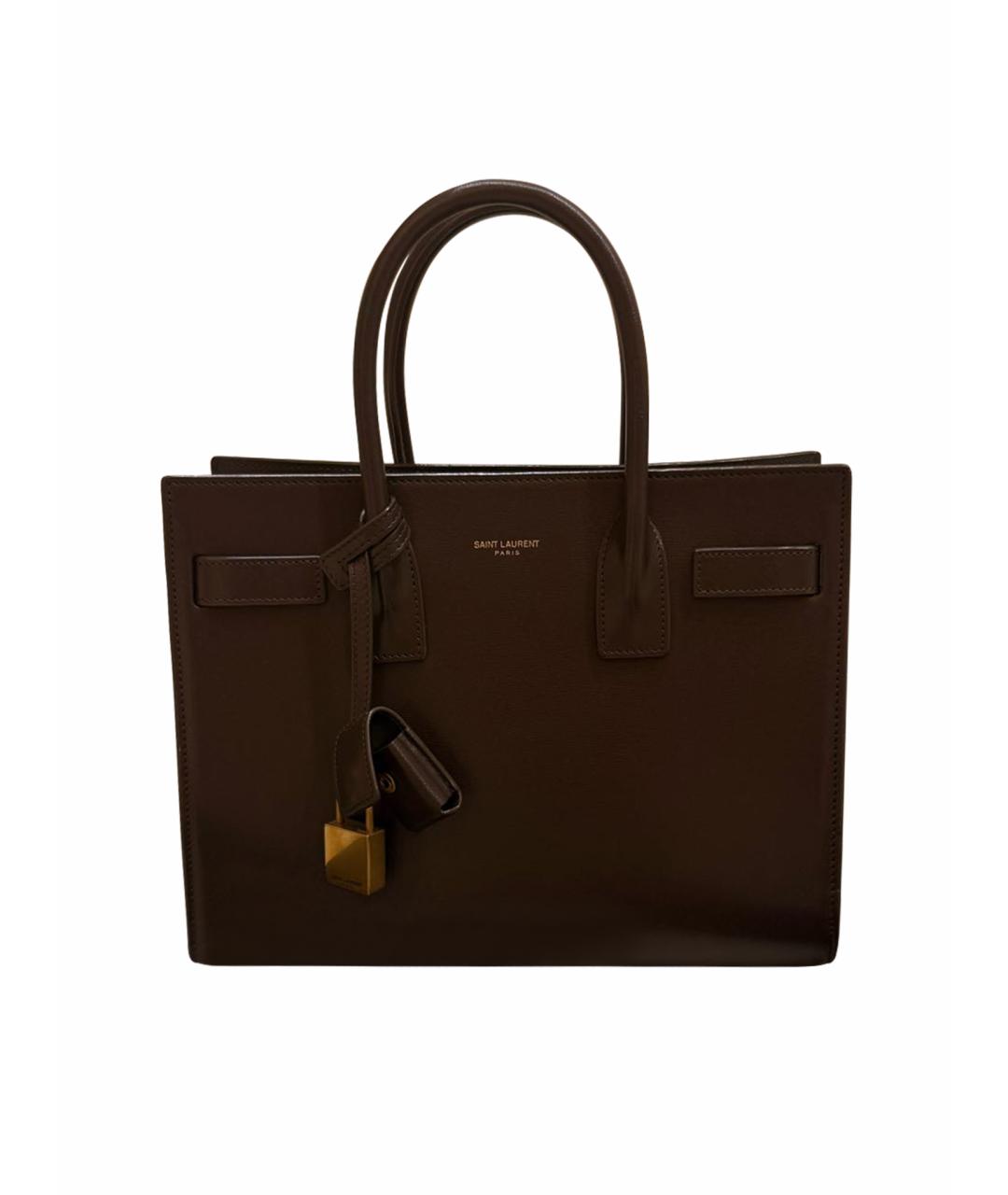 SAINT LAURENT Хаки кожаная сумка с короткими ручками, фото 1