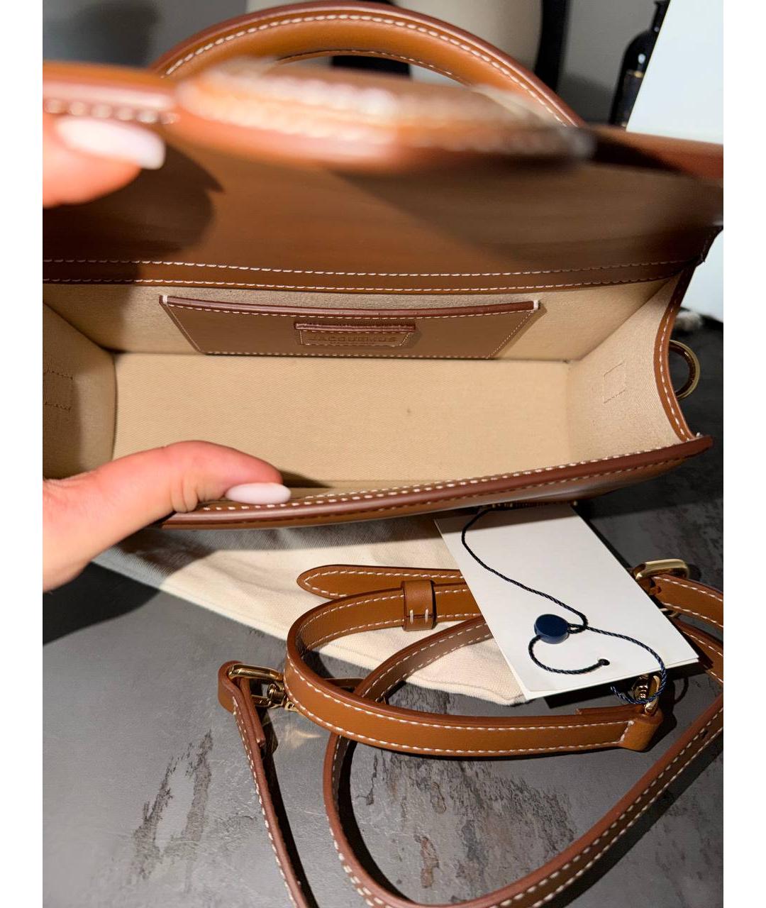 JACQUEMUS Коричневая кожаная сумка через плечо, фото 7