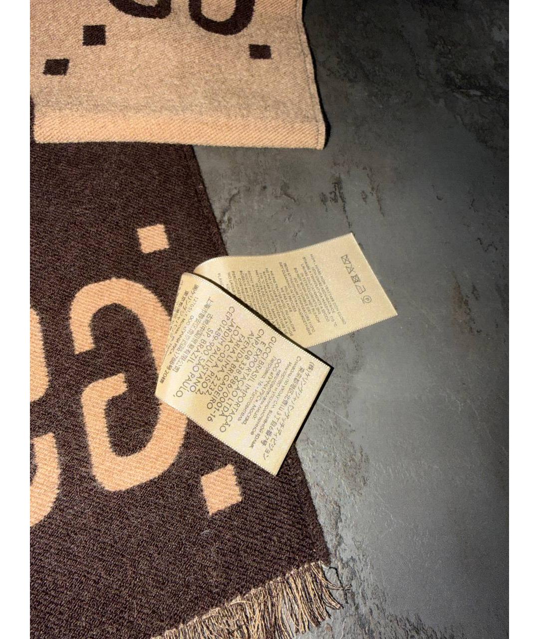 GUCCI Коричневый шерстяной шарф, фото 4