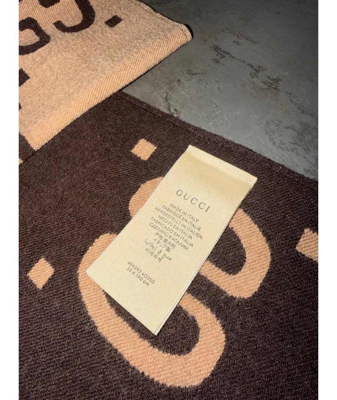 GUCCI Коричневый шерстяной шарф, фото 3