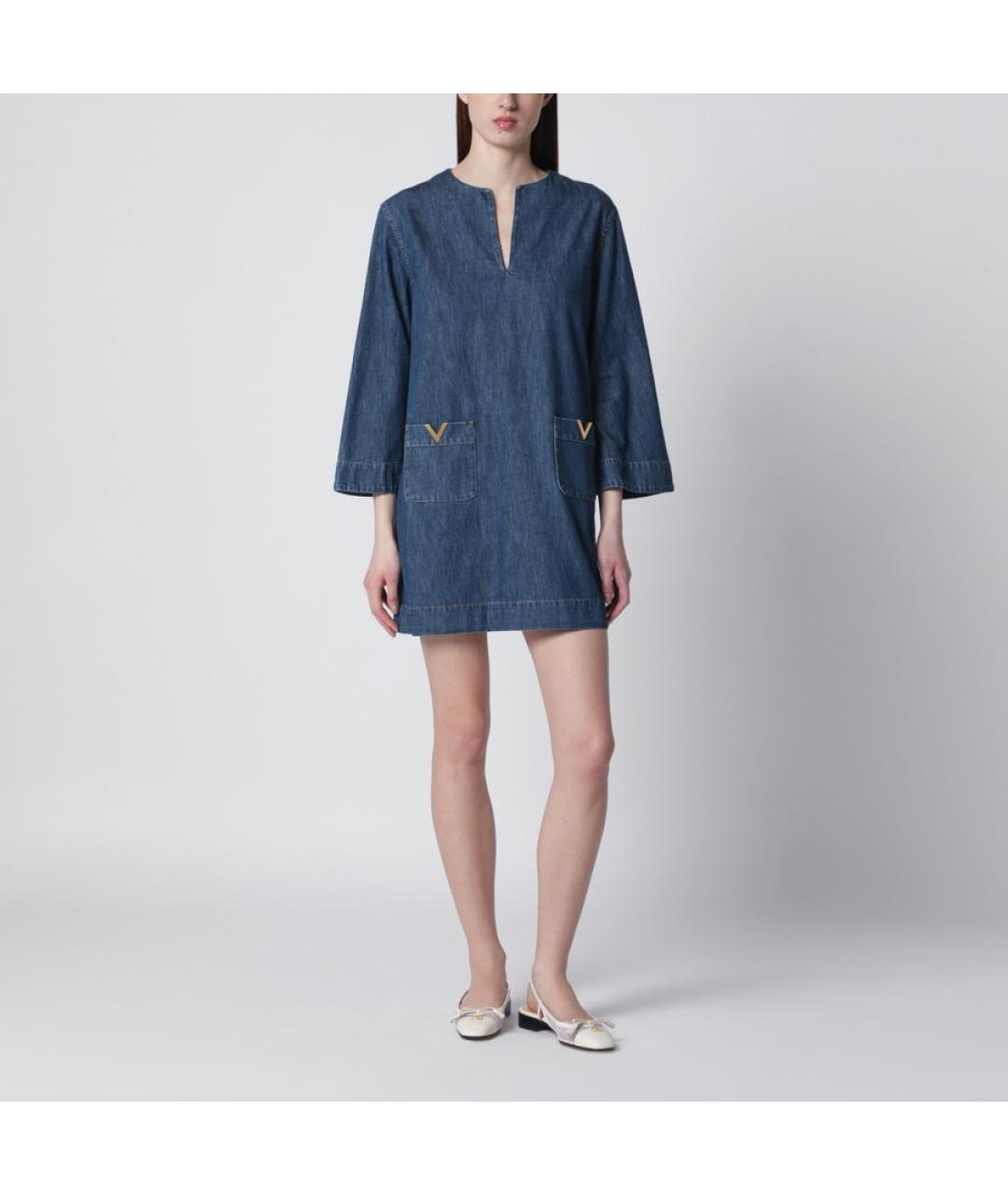 VALENTINO Синее хлопковое повседневное платье, фото 5