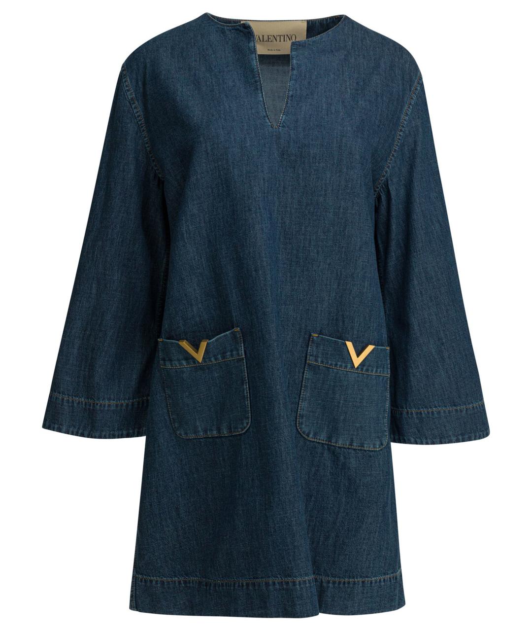 VALENTINO Синее хлопковое повседневное платье, фото 1