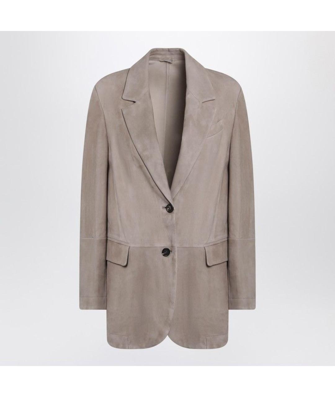 BRUNELLO CUCINELLI Бежевый замшевый жакет/пиджак, фото 3