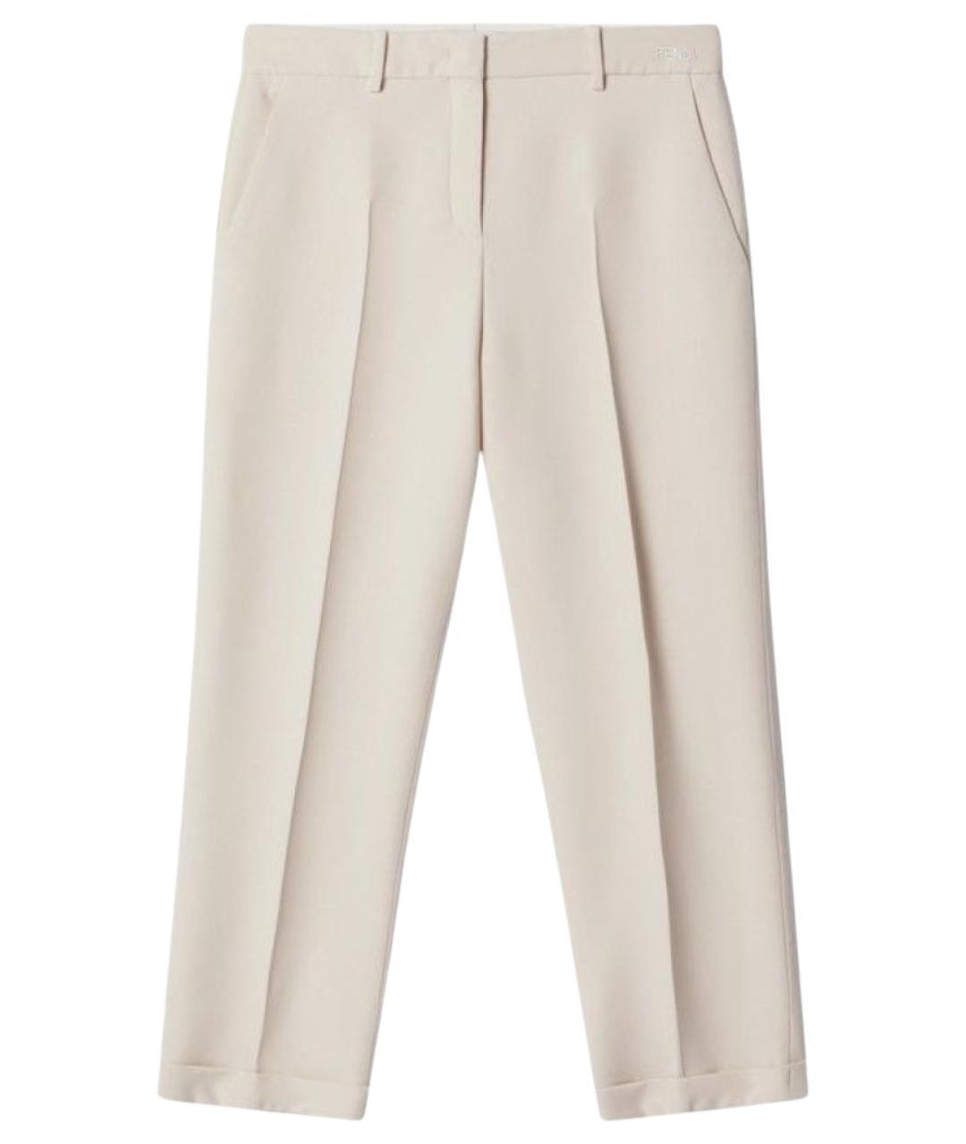 FENDI Бежевые шерстяные прямые брюки, фото 1
