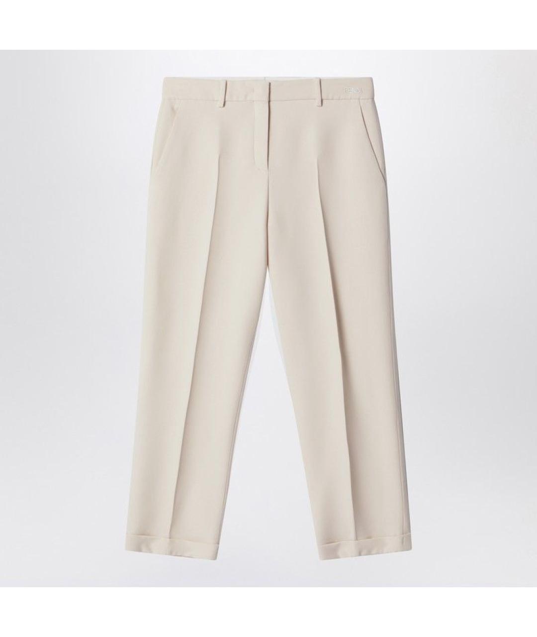 FENDI Бежевые шерстяные прямые брюки, фото 3