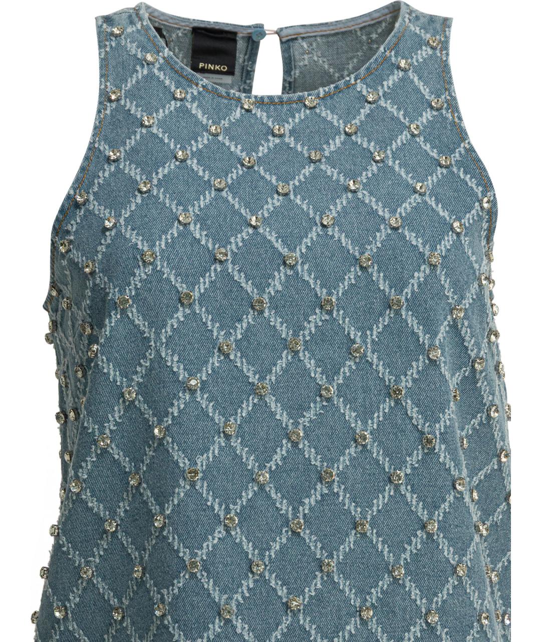 PINKO Голубое хлопковое повседневное платье, фото 3