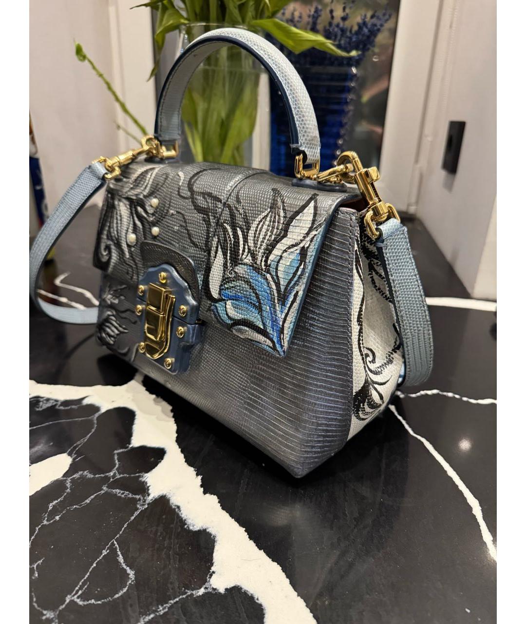 DOLCE&GABBANA Голубая сумка с короткими ручками из экзотической кожи, фото 2