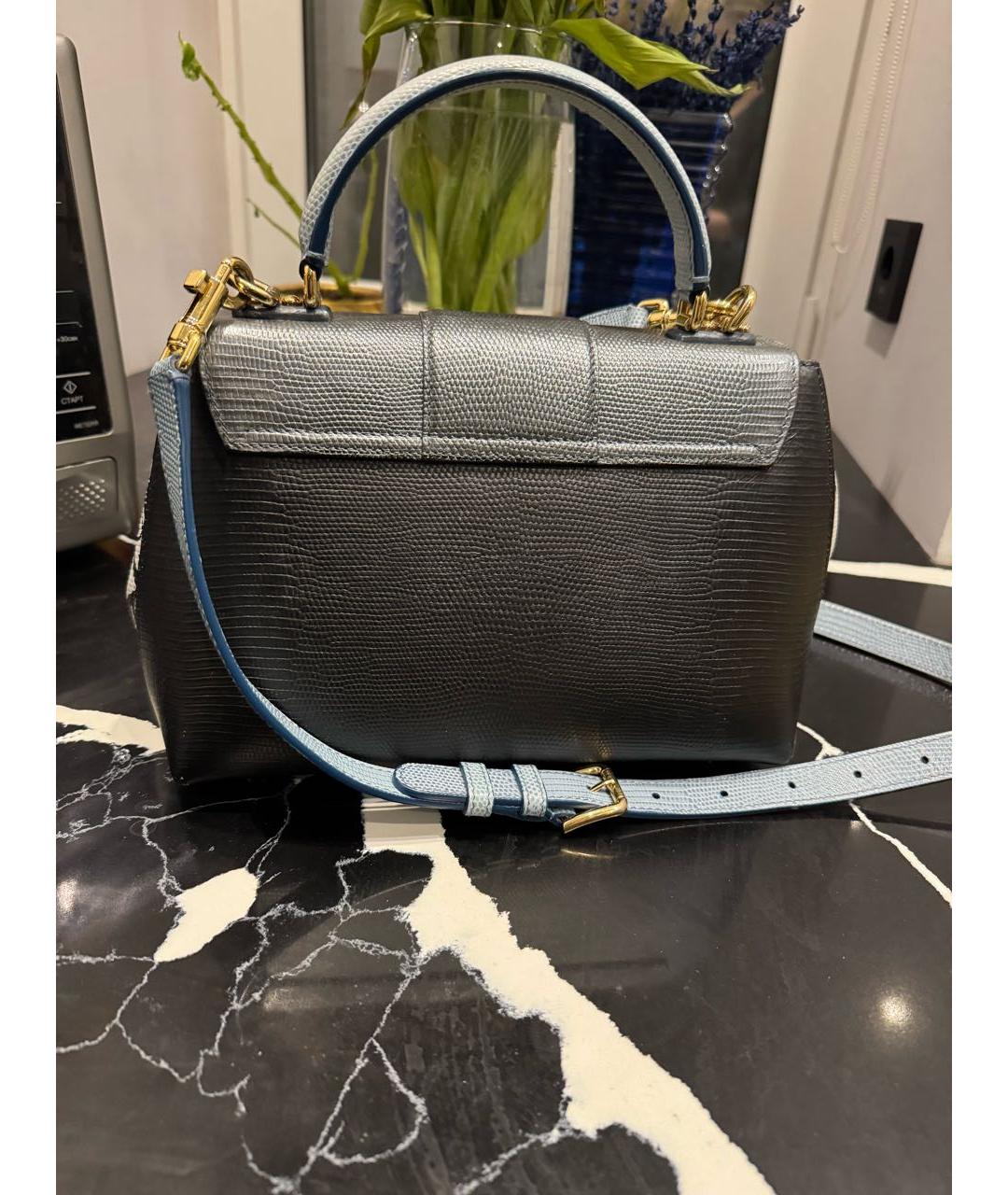 DOLCE&GABBANA Голубая сумка с короткими ручками из экзотической кожи, фото 3
