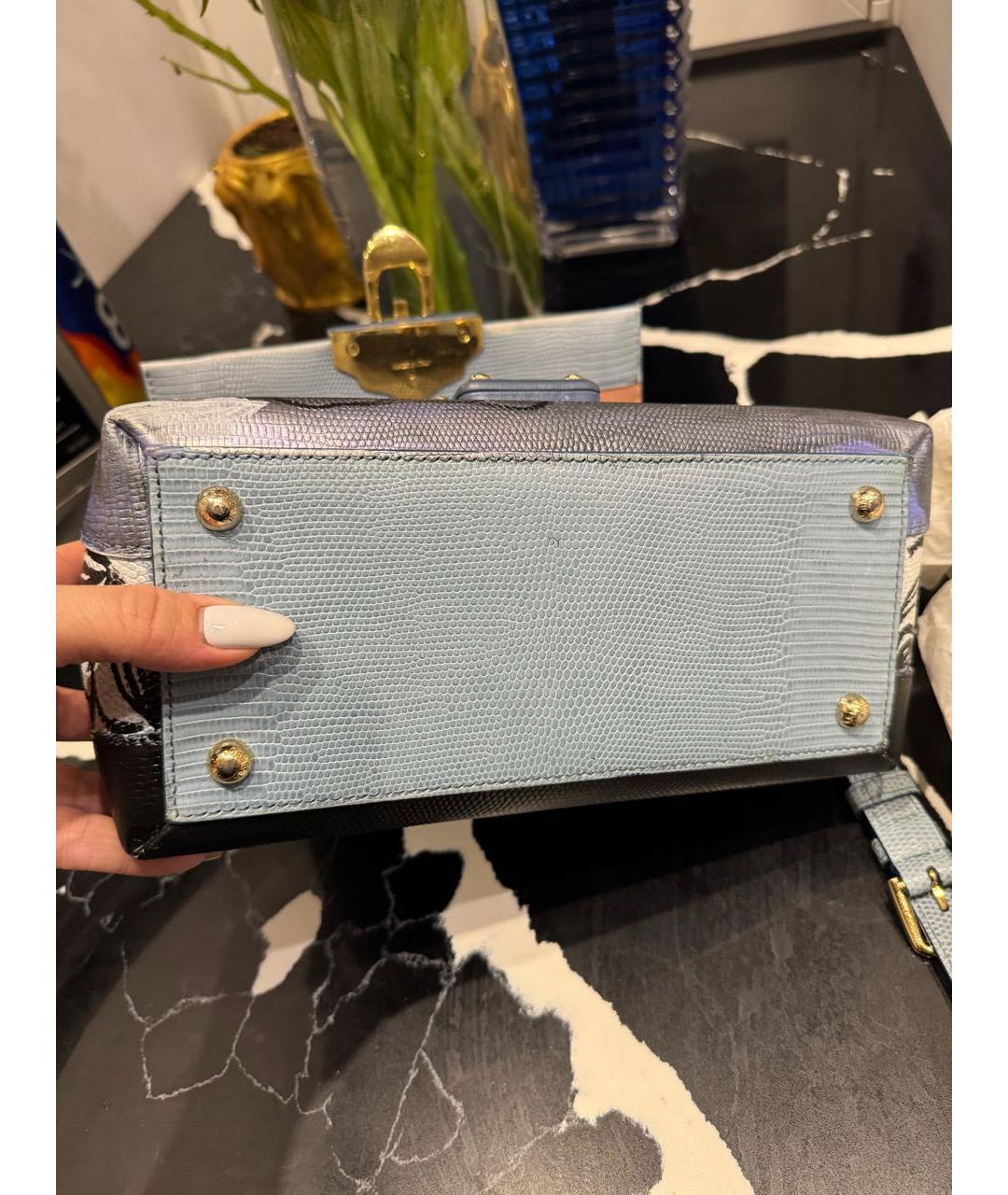 DOLCE&GABBANA Голубая сумка с короткими ручками из экзотической кожи, фото 6