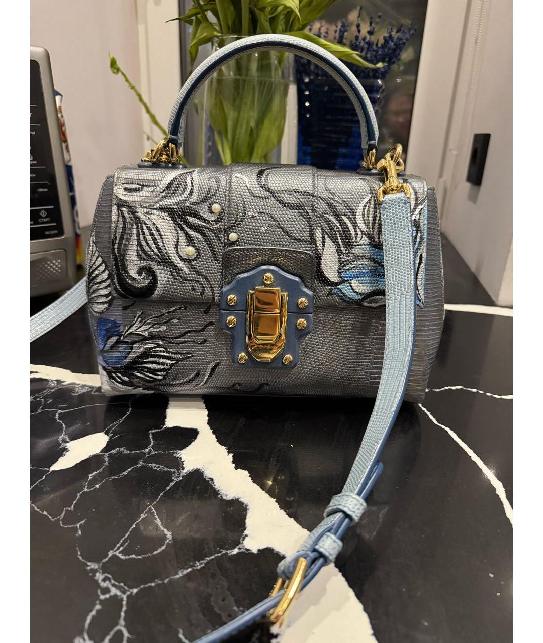 DOLCE&GABBANA Голубая сумка с короткими ручками из экзотической кожи, фото 9