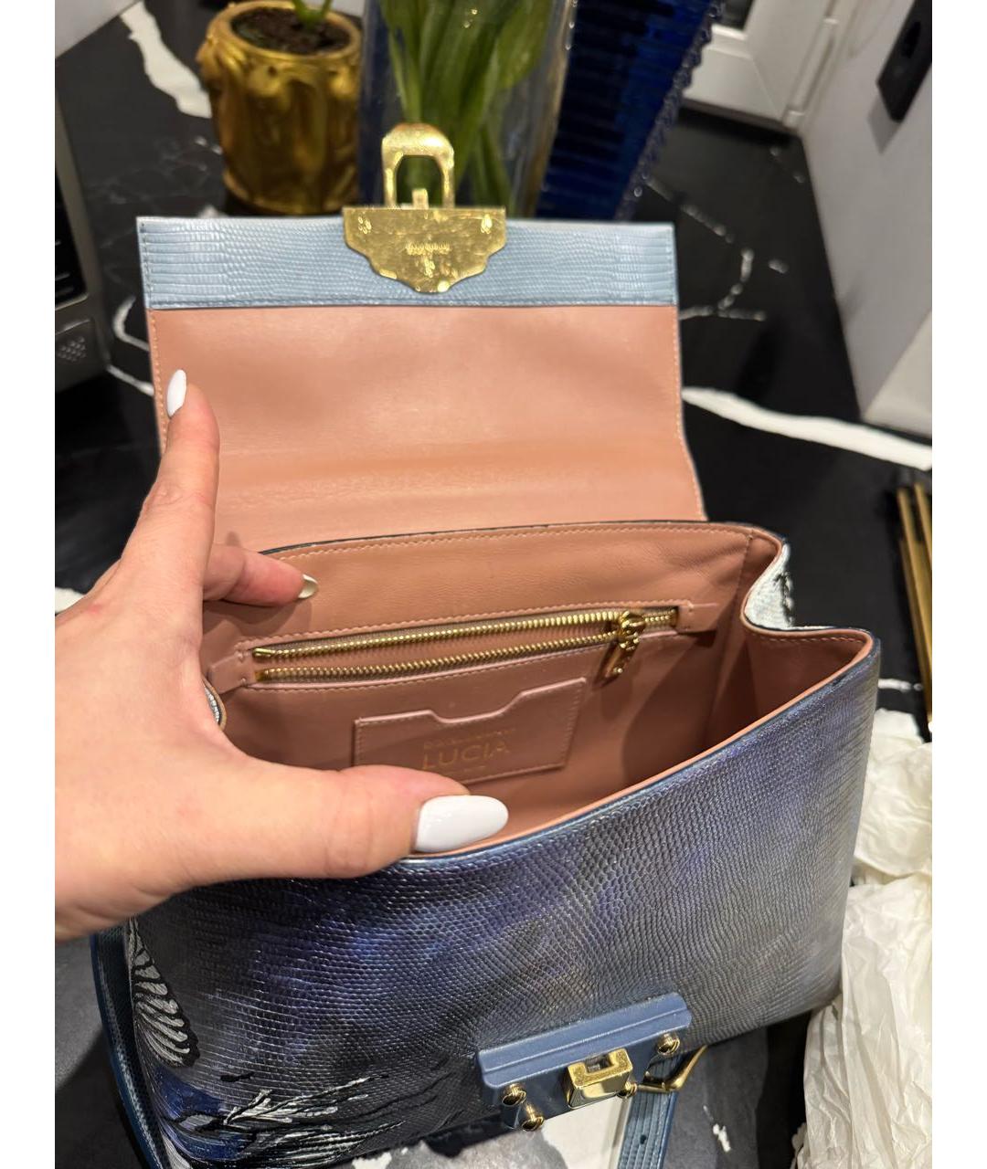 DOLCE&GABBANA Голубая сумка с короткими ручками из экзотической кожи, фото 4