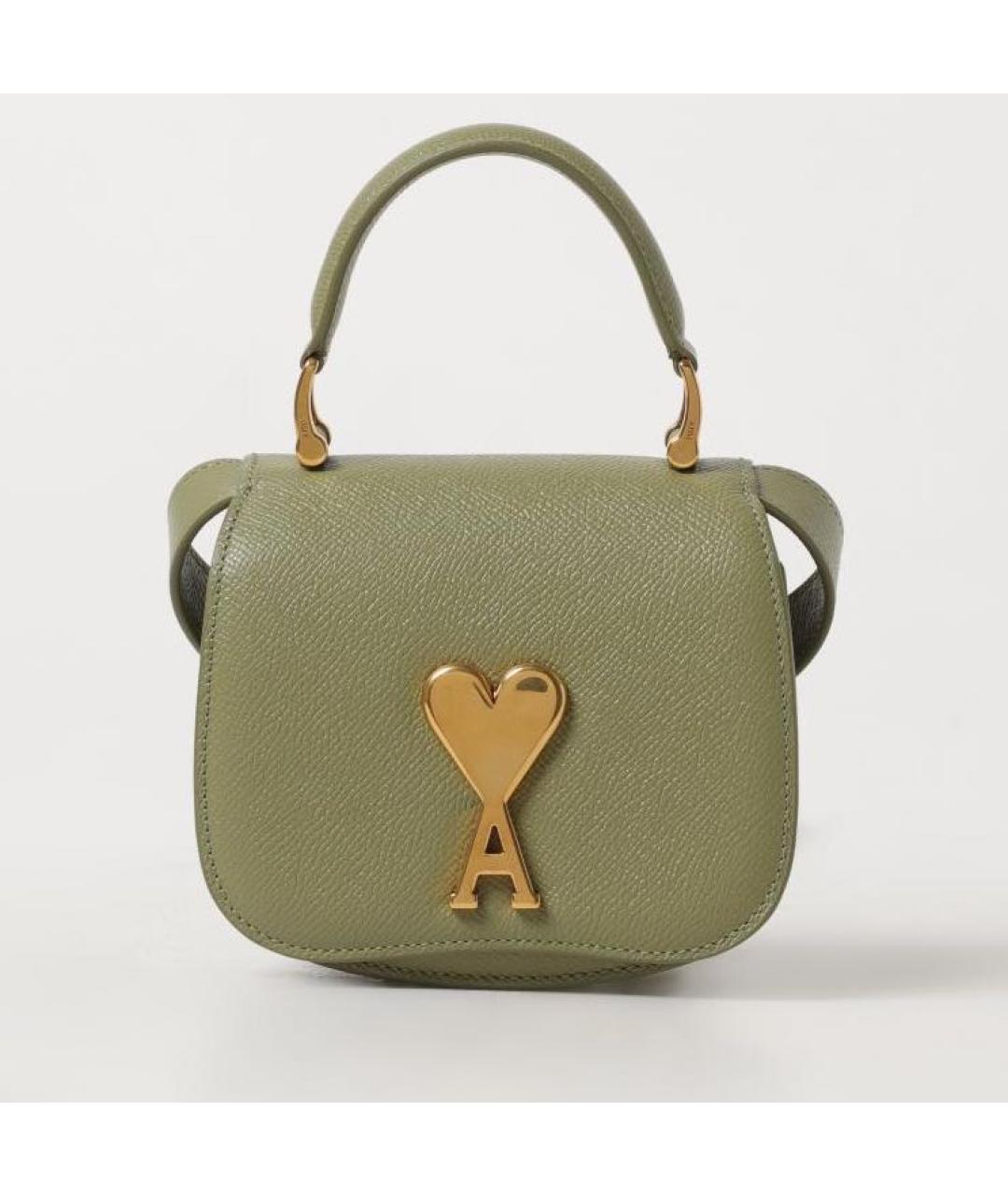 Ami Paris Зеленая кожаная сумка через плечо, фото 6