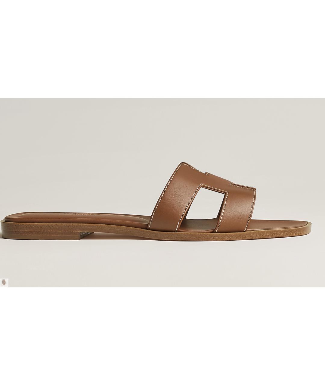 HERMES Коричневые кожаные шлепанцы, фото 8