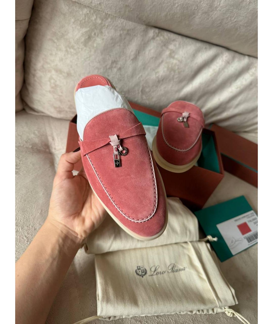 LORO PIANA Розовые замшевые сабо, фото 4