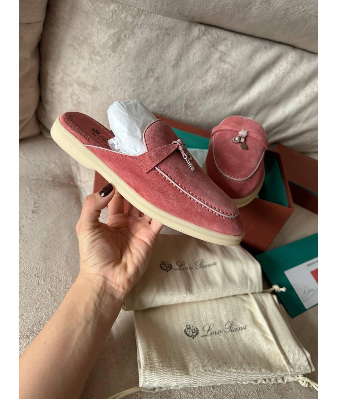 LORO PIANA Розовые замшевые сабо, фото 9