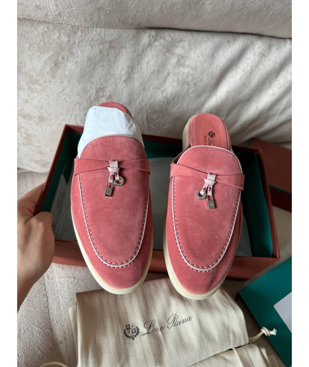 LORO PIANA Розовые замшевые сабо, фото 3