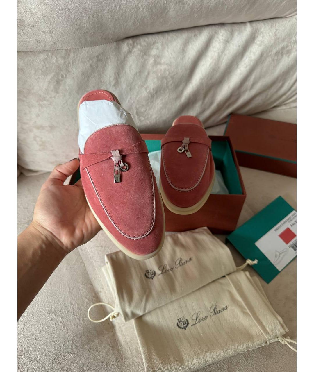 LORO PIANA Розовые замшевые сабо, фото 2