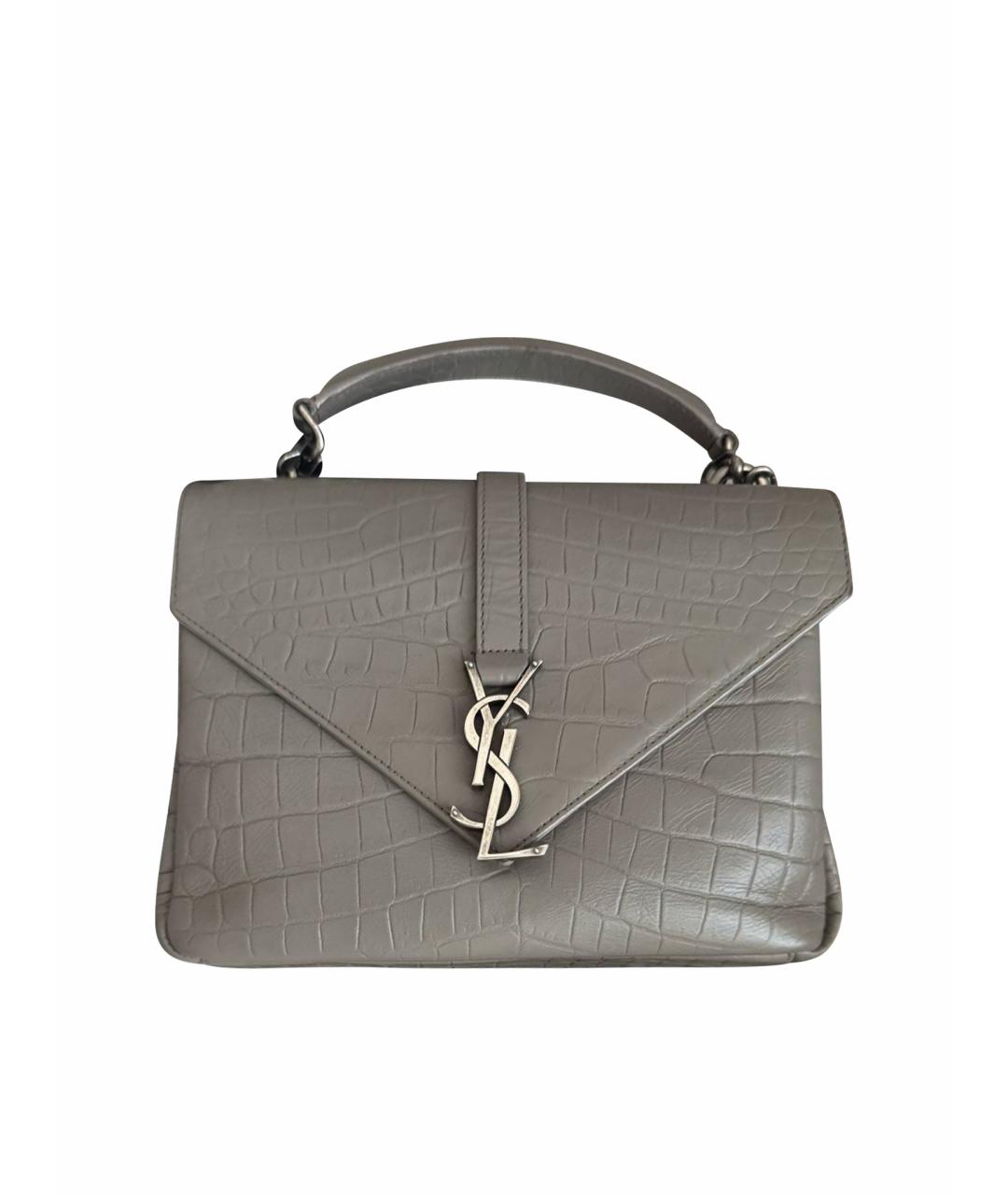 SAINT LAURENT Серая кожаная сумка с короткими ручками, фото 9
