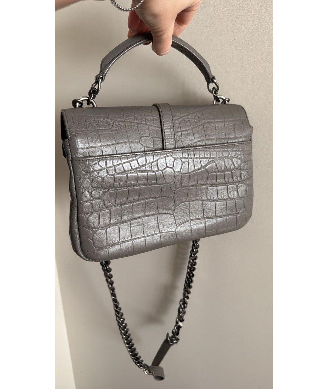 SAINT LAURENT Серая кожаная сумка с короткими ручками, фото 3