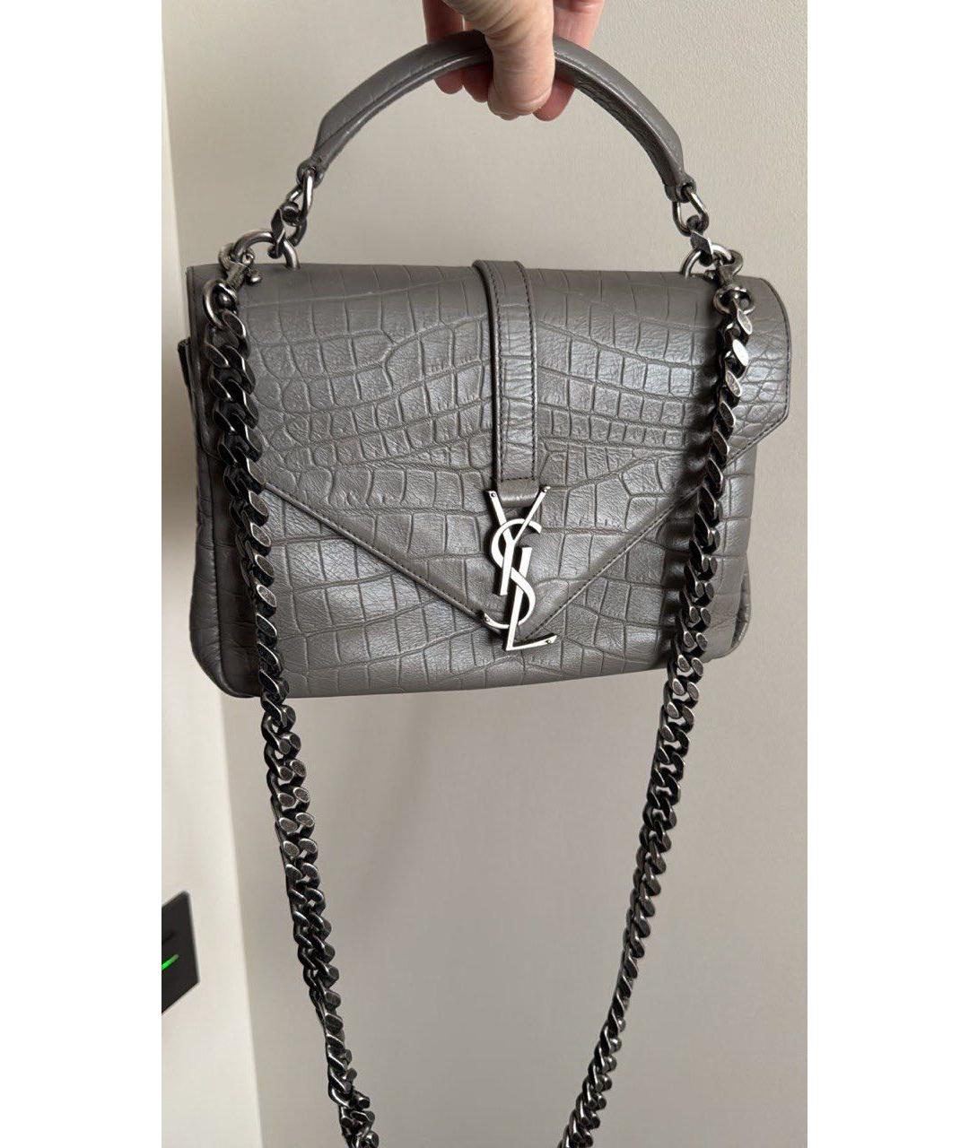 SAINT LAURENT Серая кожаная сумка с короткими ручками, фото 7