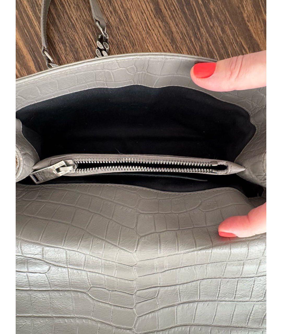 SAINT LAURENT Серая кожаная сумка с короткими ручками, фото 4