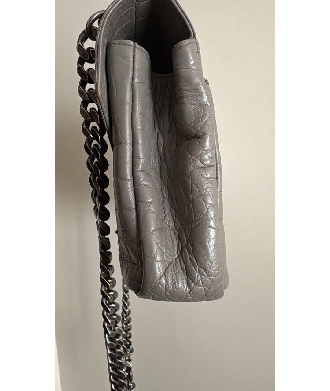 SAINT LAURENT Серая кожаная сумка с короткими ручками, фото 8