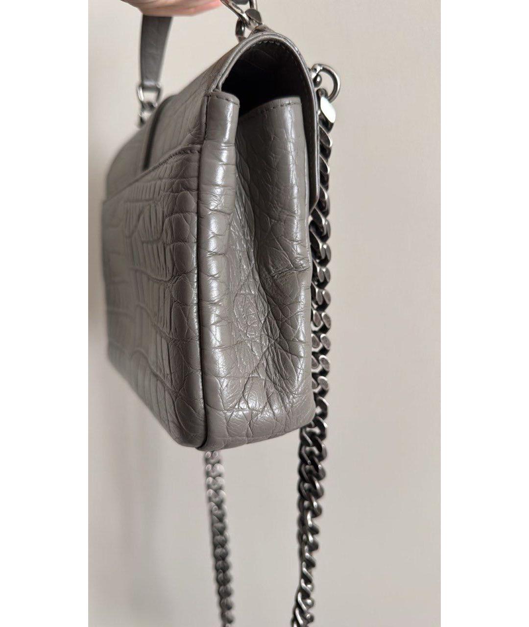 SAINT LAURENT Серая кожаная сумка с короткими ручками, фото 2