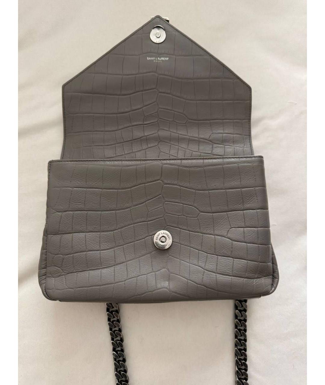 SAINT LAURENT Серая кожаная сумка с короткими ручками, фото 6