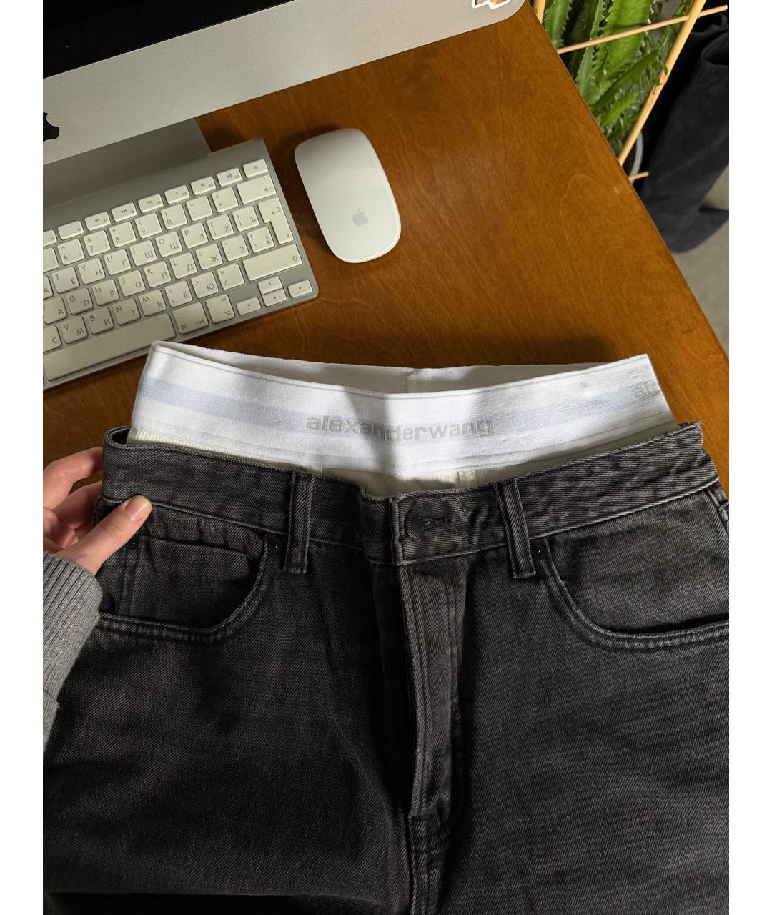 ALEXANDER WANG Антрацитовые хлопковые прямые джинсы, фото 3