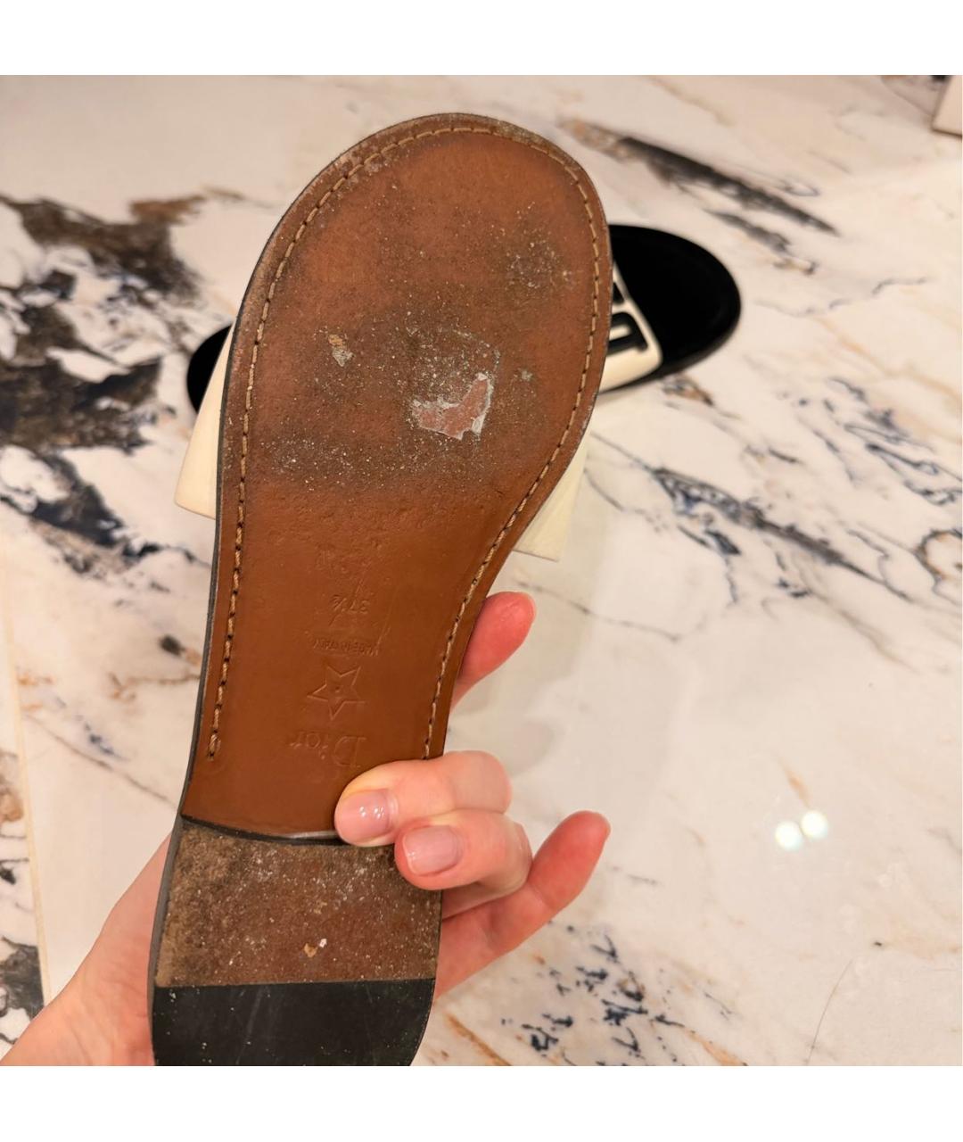 CHRISTIAN DIOR Белые кожаные шлепанцы, фото 4