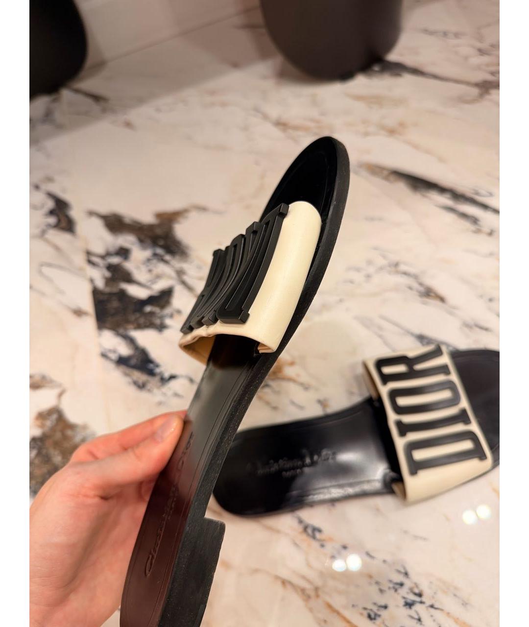 CHRISTIAN DIOR Белые кожаные шлепанцы, фото 6