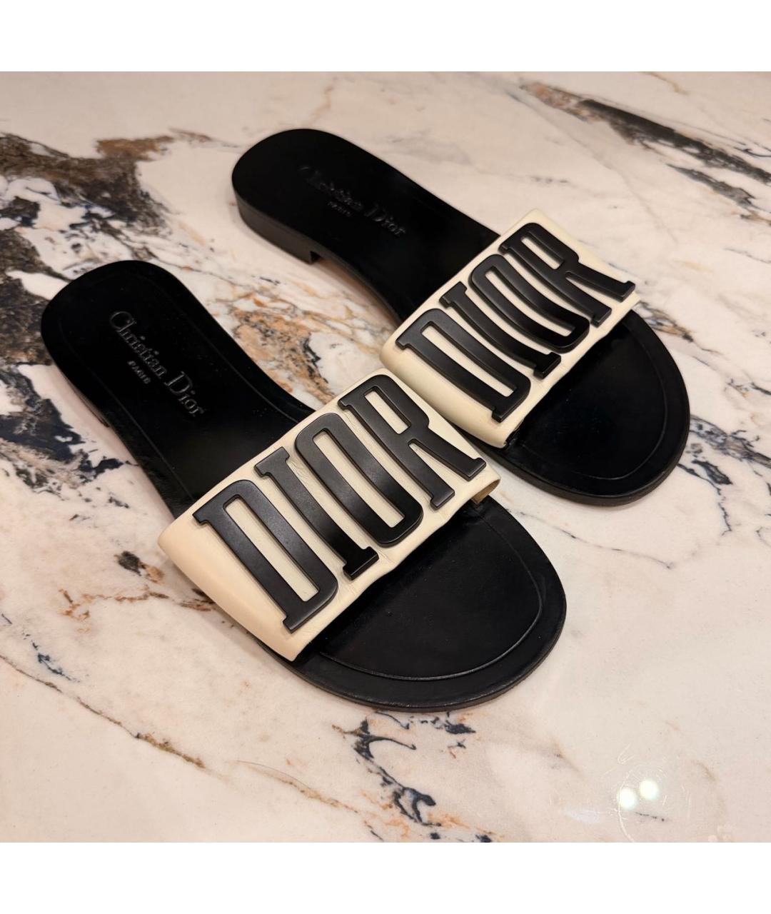 CHRISTIAN DIOR Белые кожаные шлепанцы, фото 2