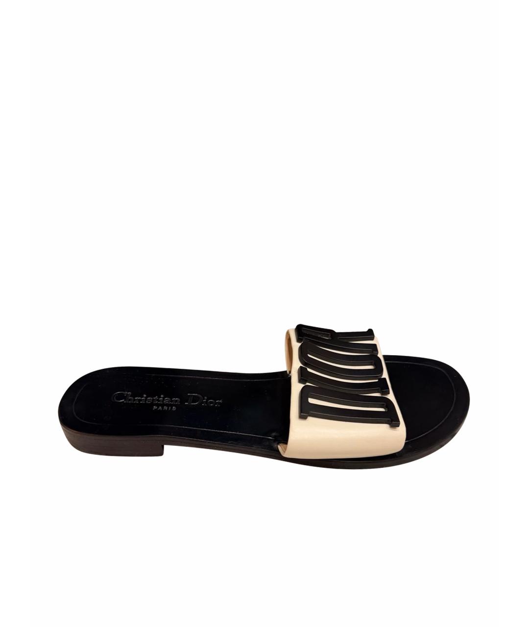 CHRISTIAN DIOR Белые кожаные шлепанцы, фото 1