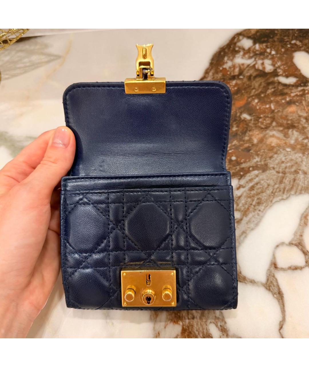 CHRISTIAN DIOR Темно-синий кожаный кошелек, фото 2