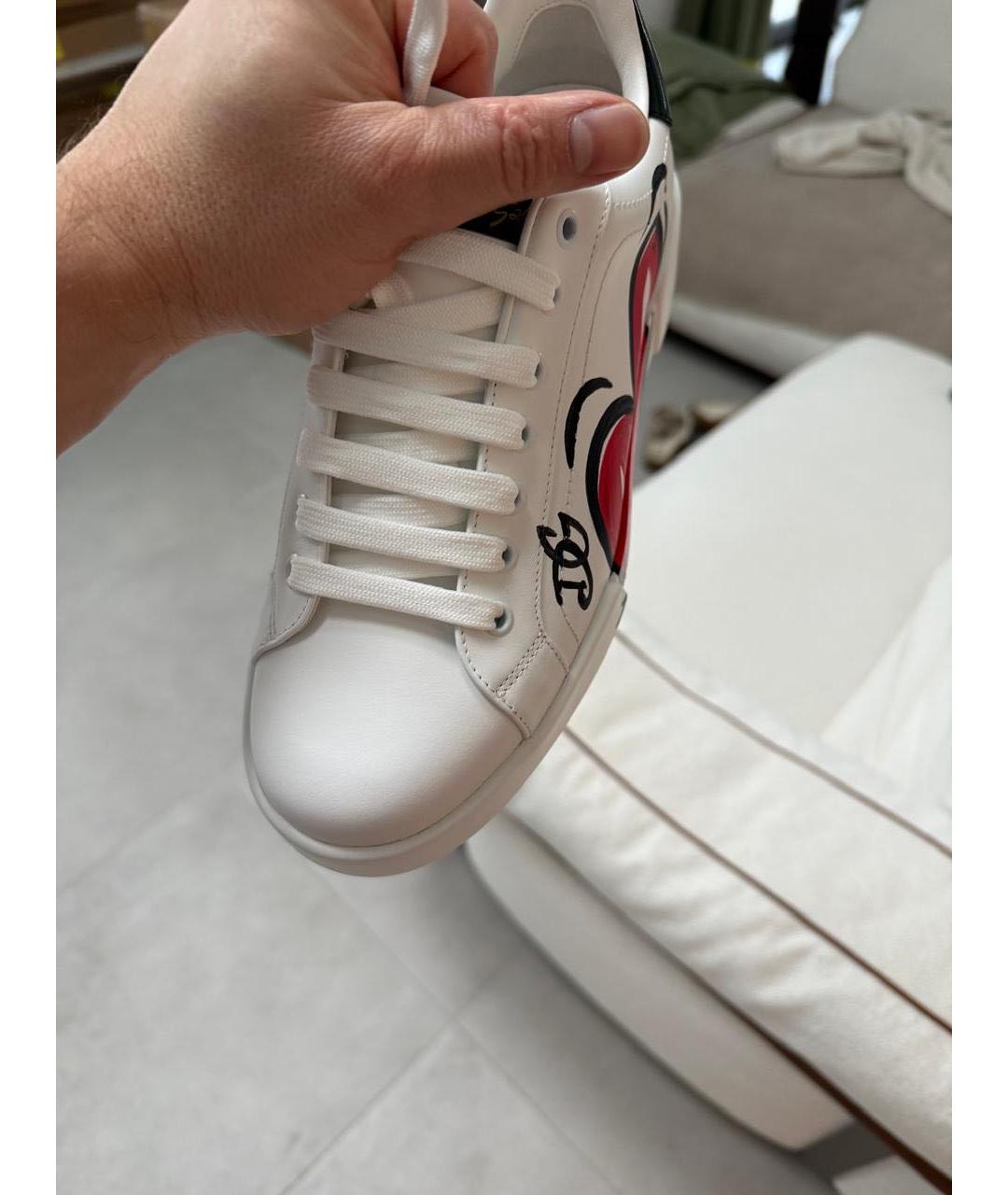 DOLCE&GABBANA Белые кожаные низкие кроссовки / кеды, фото 4