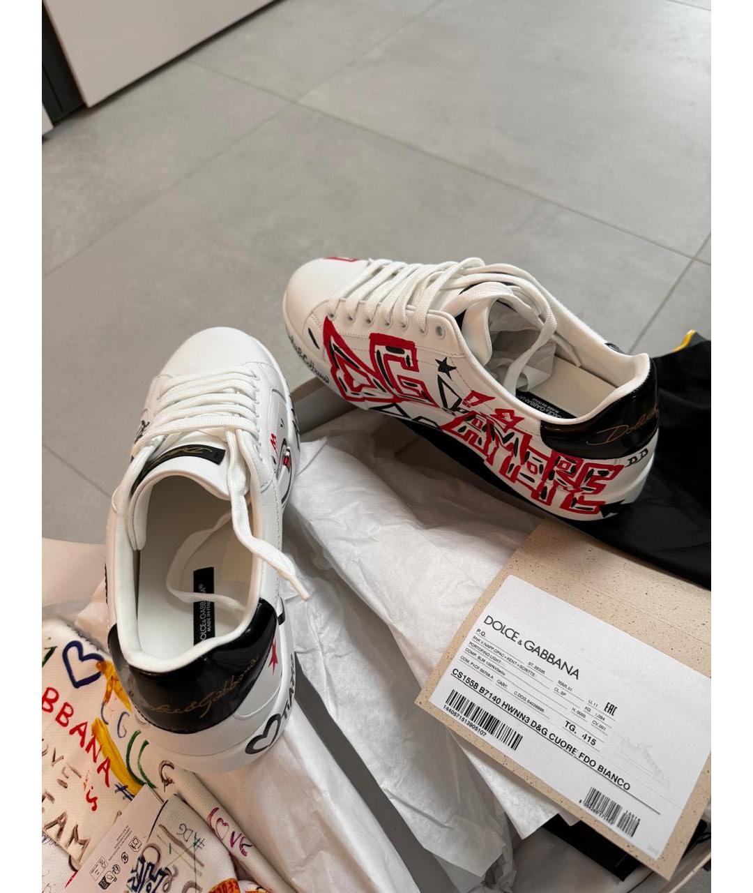 DOLCE&GABBANA Белые кожаные низкие кроссовки / кеды, фото 3