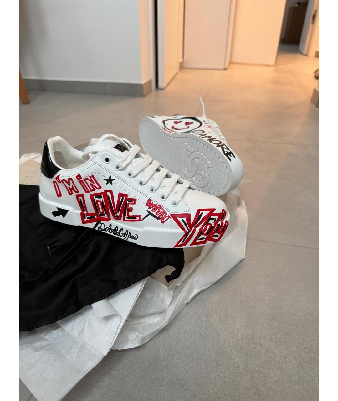 DOLCE&GABBANA Белые кожаные низкие кроссовки / кеды, фото 9