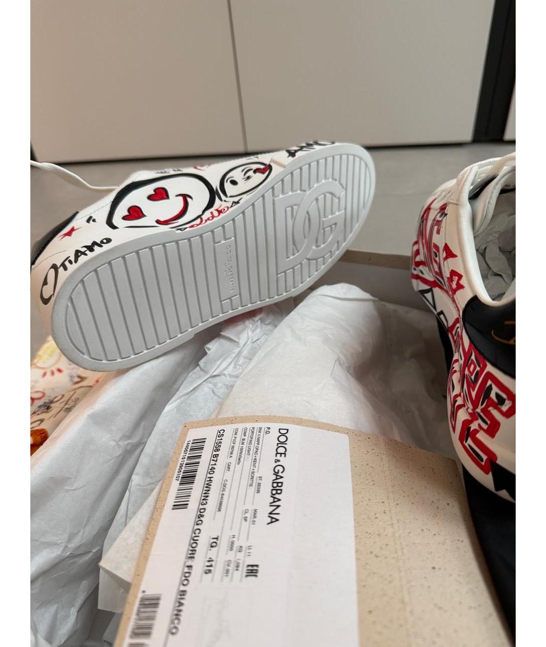 DOLCE&GABBANA Белые кожаные низкие кроссовки / кеды, фото 6