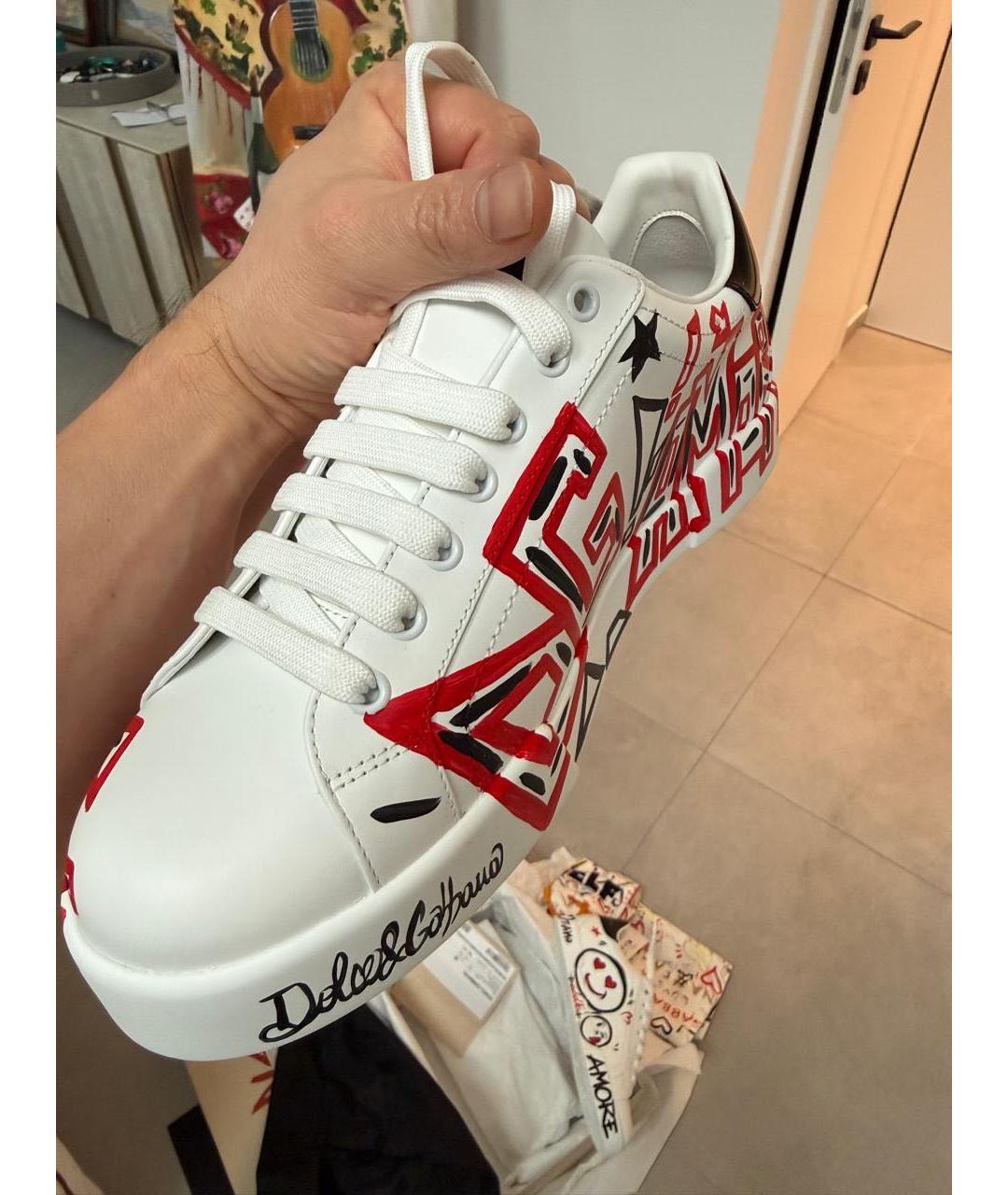 DOLCE&GABBANA Белые кожаные низкие кроссовки / кеды, фото 2