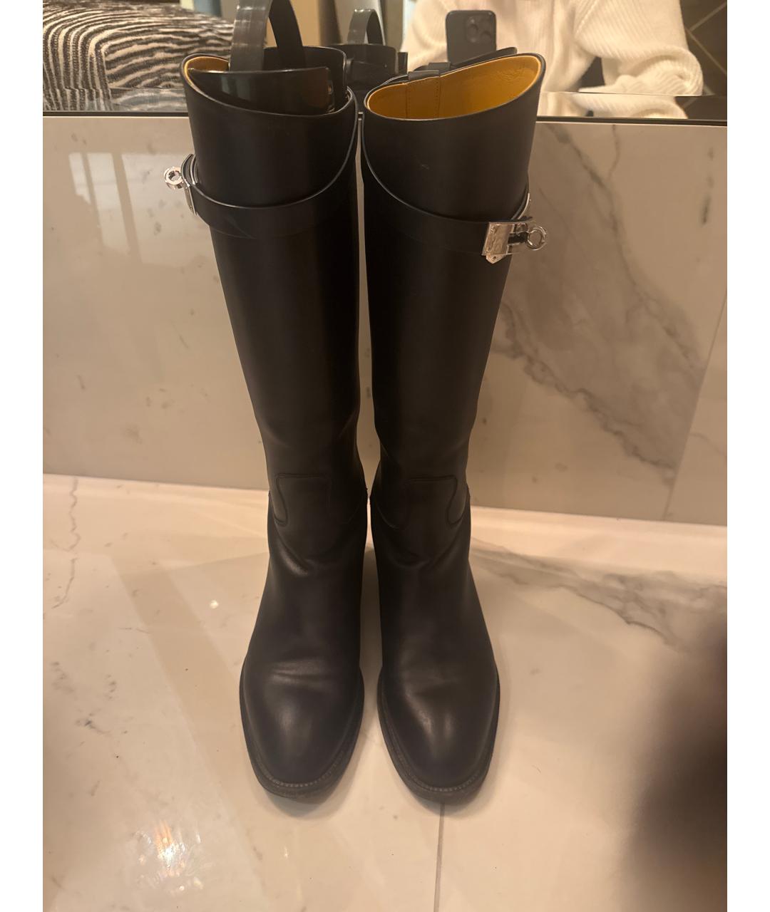 HERMES Черные кожаные сапоги, фото 2