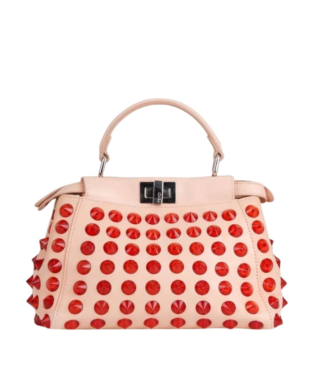 FENDI Бежевая кожаная сумка с короткими ручками, фото 1