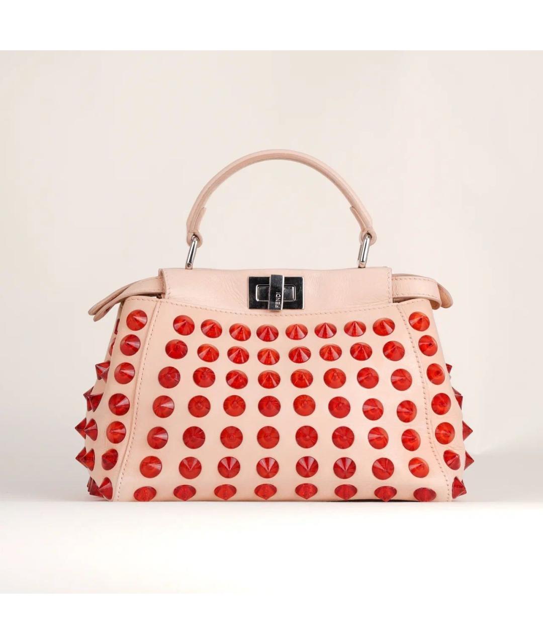 FENDI Бежевая кожаная сумка с короткими ручками, фото 8