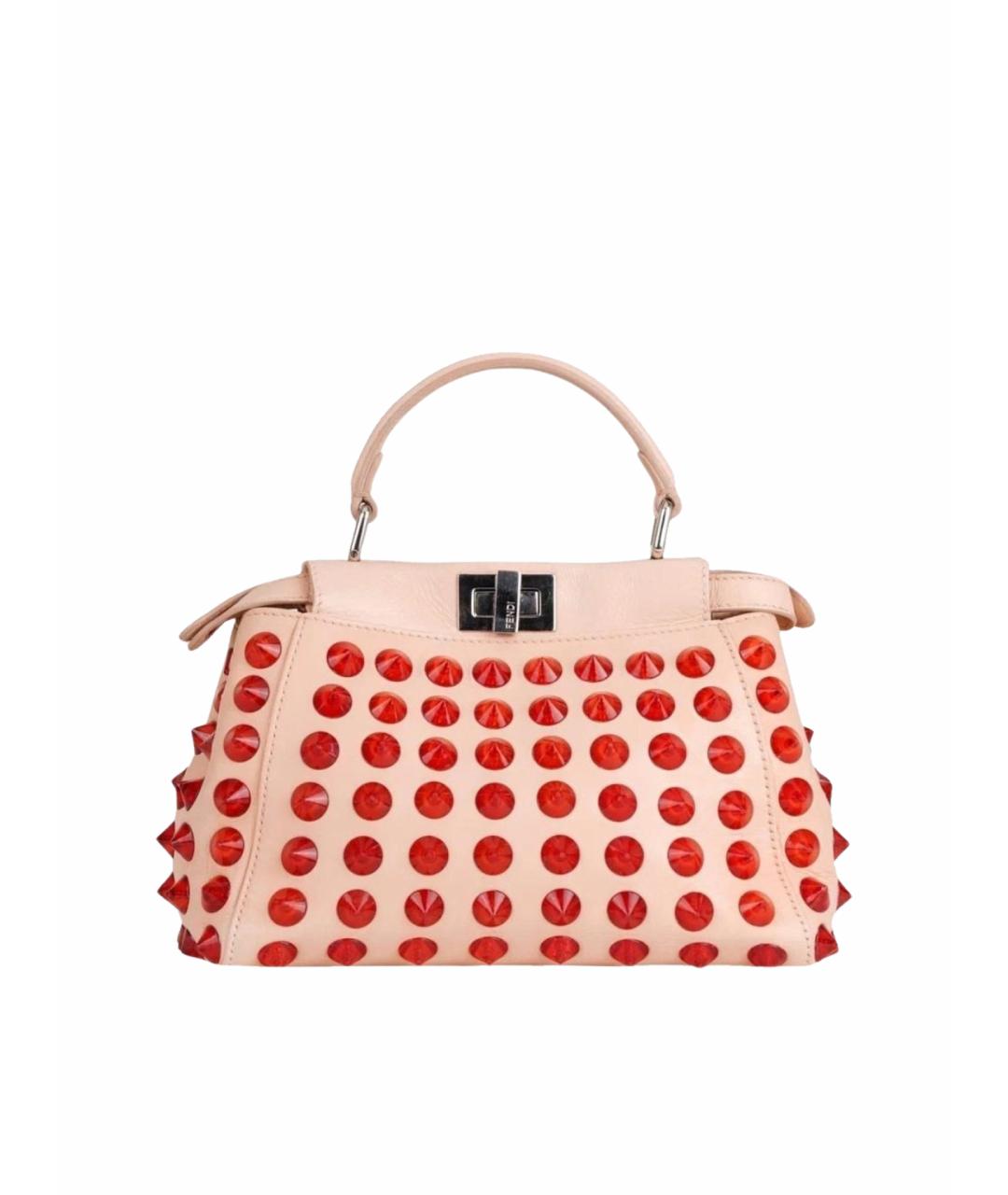 FENDI Бежевая кожаная сумка с короткими ручками, фото 1